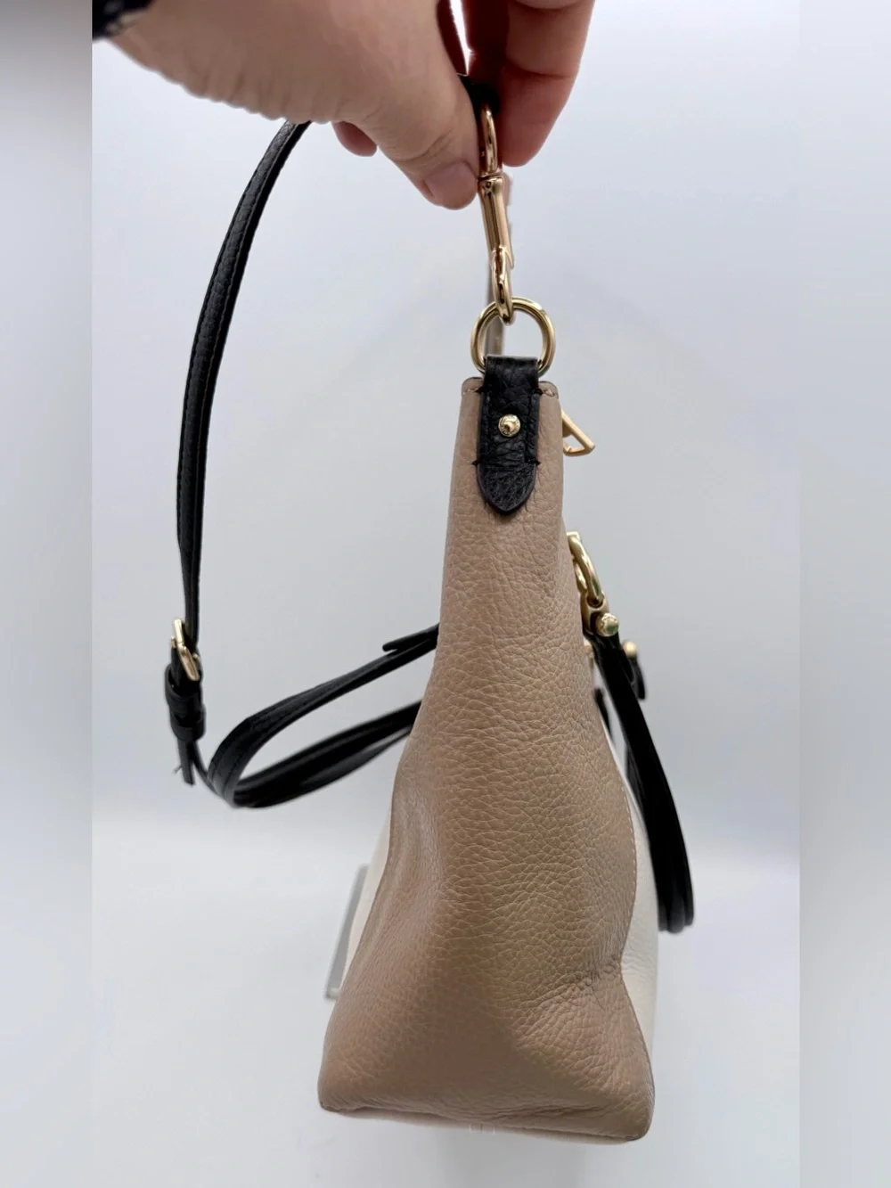 Coach Kacey Colorblock Leather Satchel Crossbody Chalk Grey Birch Black C6841‎